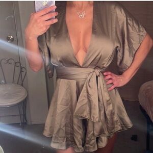 Lioness Satin Mini Dress in Tan